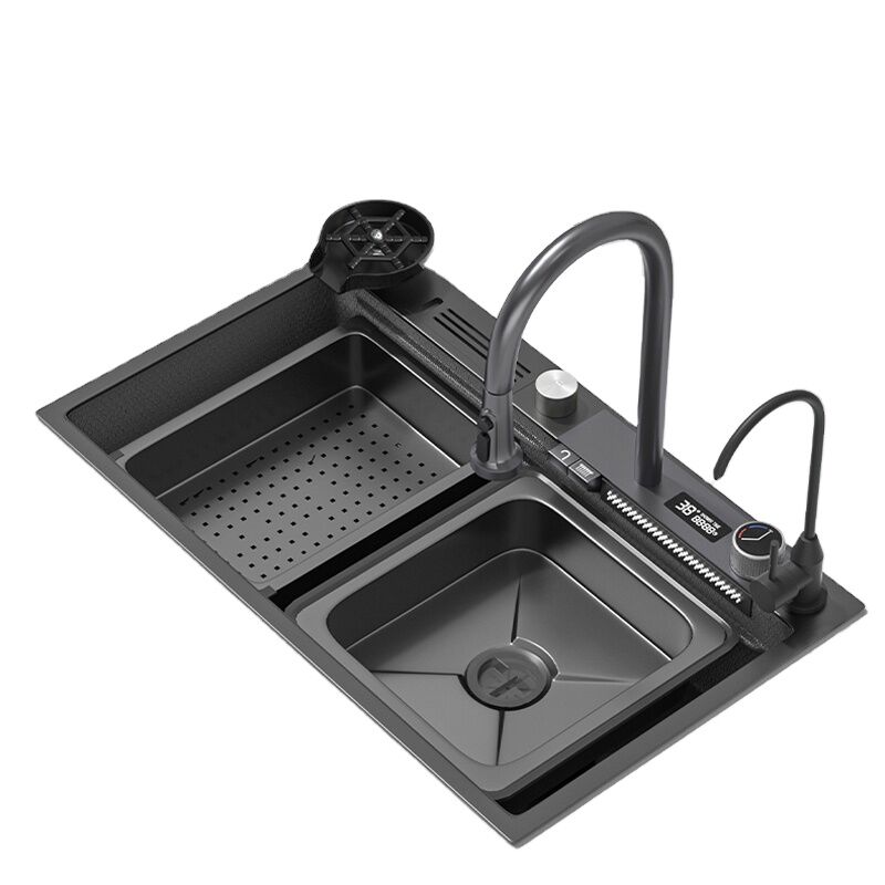 Direct Sales Household Dish Washing Sink with Digital Display Multi Functional Flying Rain Water Single Bowl OSN Direct Sales Household Dish Washing Sink Direct Sales Household Dish Washing Sink with Digital Display Multi Functional Flying Rain Water Single Bowl