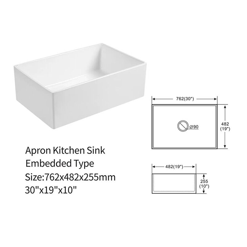 Rectangular Kitchen Sink Ceramic Solid Cast Sink Fireclay White Glazed Basin Without Faucet Popular Design CUPC Rectangular Single Bowl Ceramic Farmhouse Apron Front Kitchen Sink S B3019 Rectangular Kitchen Sink Ceramic Solid Cast Sink Fireclay White Glazed Basin Without Faucet - Image 17