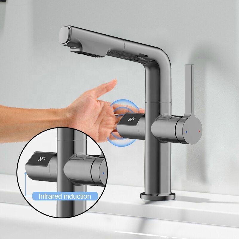 Pull Out Sprayer Bathroom Faucet Infrared Sensor Smart Mixer Water Tap 360 Degree Rotation Led Digital Display Basin Faucet Pull Out Sprayer Bathroom Faucet Infrared Sensor Pull Out Sprayer Bathroom Faucet Infrared Sensor Smart Mixer Water Tap 360 Degree Rotation Led Digital Display Basin Faucet