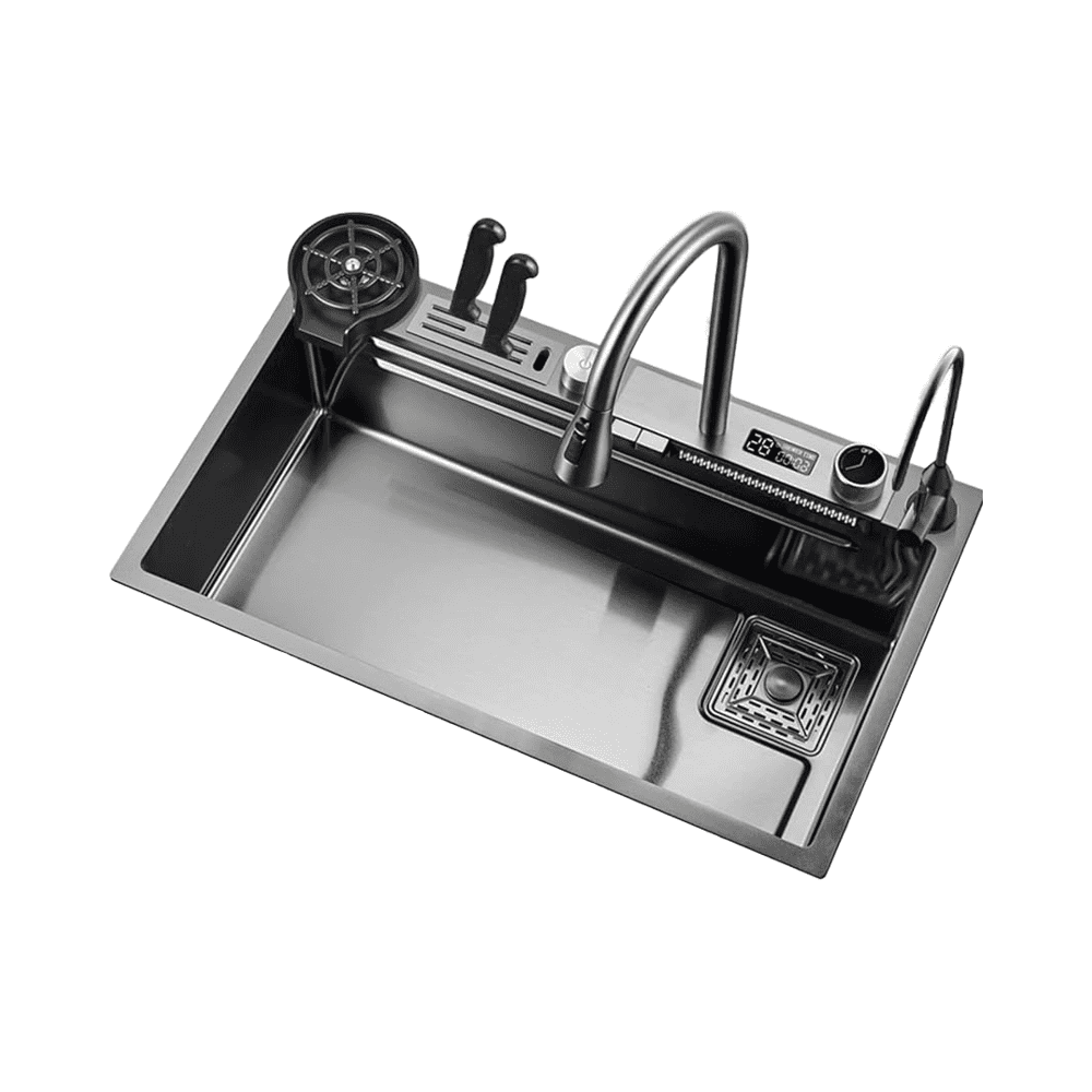 Smart Nano Anti-Scratch 304 Stainless Steel Kitchen Sink Set Double Bowl Square Counter Waterfall Multifunction Knife Holder Smart Nano Anti Scratch 304 Stainless Steel Smart Nano Anti-Scratch 304 Stainless Steel Kitchen Sink Set Double Bowl Square Counter Waterfall Multifunction Knife Holder