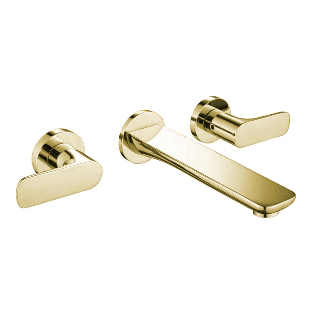 Solid Brass Double-Handle Wall-Mounted Bathroom Basin Faucets Hot and Cold Water Mixer Taps Solid Brass Double Handle Wall Mounted Bathroom Solid Brass Double-Handle Wall-Mounted Bathroom Basin Faucets Hot and Cold Water Mixer Taps