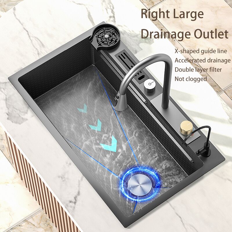 Stainless Steel Single Slot Waterfall Faucet Bionic Honeycomb Design Knife Holder Undermount Square Single Black Kitchen Stainless Steel Single Slot Waterfall Faucet Bionic Stainless Steel Single Slot Waterfall Faucet Bionic Honeycomb Design Knife Holder Undermount Square Single Black Kitchen