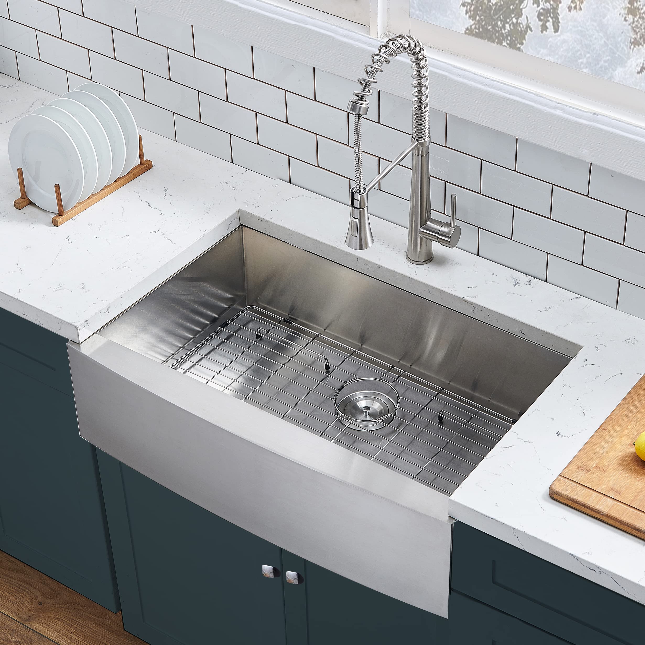 Steel Kitchen Sink Undermount Farmhouse Sink Flat Apron Front Sink Steel Kitchen Sink 33 x22 x10 Undermount Steel Kitchen Sink Undermount Farmhouse Sink Flat Apron Front Sink