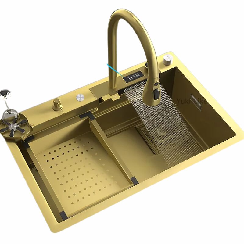 Gold Kitchen Sink Nano Pull-out Waterfall Faucet with Drainage Components and Accessories for Farmhouse Kitchen TikTok Hot Sale Gold Kitchen Sink Nano Gold Kitchen Sink Nano Pull-out Waterfall Faucet with Drainage Components and Accessories for Farmhouse Kitchen
