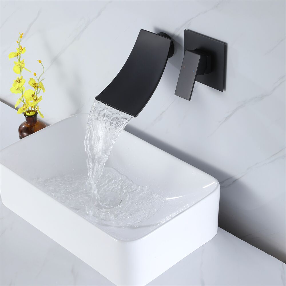 UPC Approved Modern Matt Black Brass Wall-Mounted Bathroom Faucet Single-Hole Hot Cold Water Basin Faucet UPC Approved Modern Matt Black Brass Wall UPC Approved Modern Matt Black Brass Wall-Mounted Bathroom Faucet Single-Hole Hot Cold Water Basin Faucet