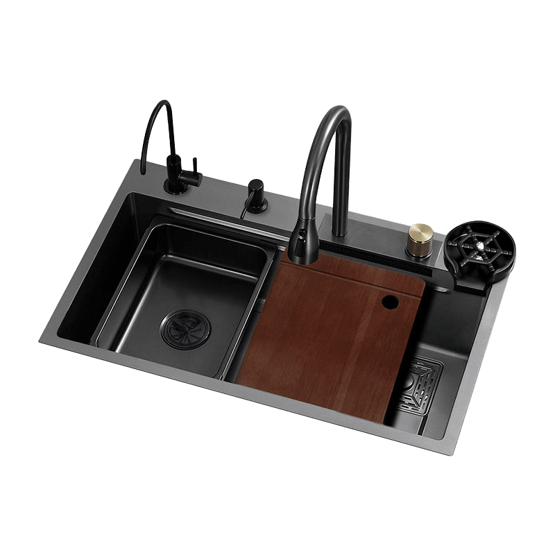 Waterfall Kitchen Sink Stainless Steel 304/201Intelligent Black Color Waterfall with Glass Washer for Home Use Waterfall Kitchen Sink Stainless Steel 304 Waterfall Kitchen Sink Stainless Steel 304/201Intelligent Black Color Waterfall with Glass Washer for Home Use