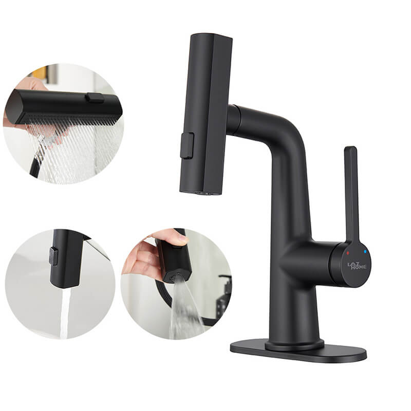 Single Handle Pull Out Bathroom Faucet with Rainfall Spray Head Temperature Digital Display Vanity Mixer Tap Matte Black Waterfall Rainfall Bathroom Faucets B 2 Single Handle Pull Out Bathroom Faucet with Rainfall Spray Head Temperature Digital Display Vanity Mixer Tap Matte Black - Image 6
