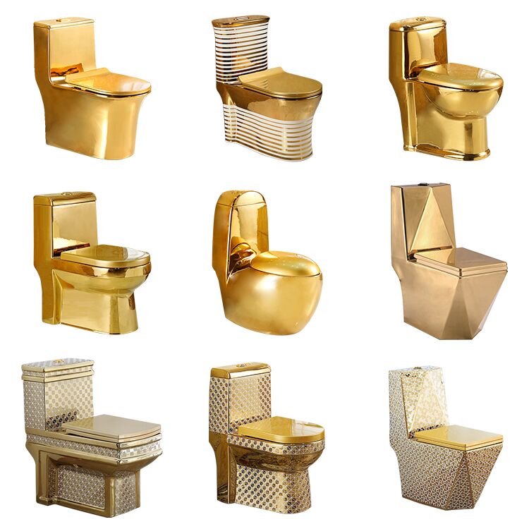 Factory Wholesale Black Toilet Luxury Sanitary Ware Bathroom Electro Plated Golden Dual Flush One Piece Toilet Wholesale Golden Plated Sanitary Wares Wc Strap 250mm One Piece Ceramic Gold Color Toile Factory Wholesale Black Toilet Luxury Sanitary Ware Bathroom Electro Plated Golden Dual Flush One Piece Toilet - Image 5