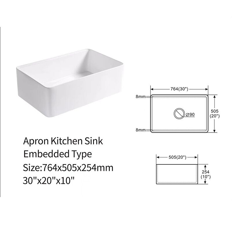 Rectangular Kitchen Sink Ceramic Solid Cast Sink Fireclay White Glazed Basin Without Faucet Wholesale Good Quality White Porcelain Apron Front Single Bowl Handmade Farmhouse Kitchen Sink S C3020 Rectangular Kitchen Sink Ceramic Solid Cast Sink Fireclay White Glazed Basin Without Faucet - Image 14