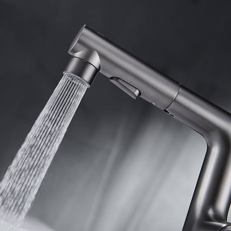Bathroom Gunmetal Grey Rotatable Single Handle Hot And Cold Spray Pull Out Basin Sink Faucet cheap bathroom faucet Grey single handle bathroom pull down faucet pull down spray spring pipe faucet mixer sink faucet