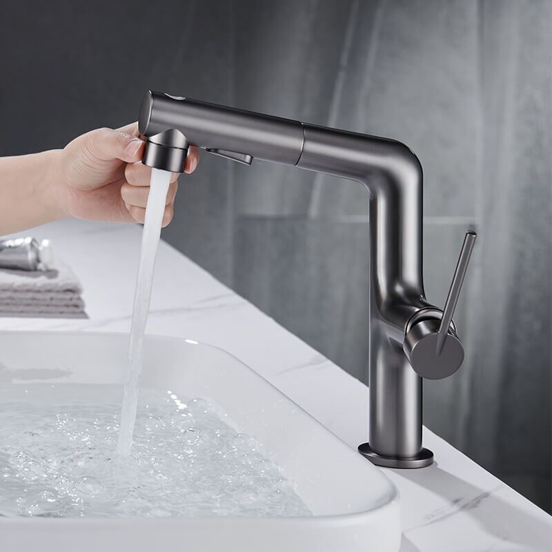 Bathroom Gunmetal Grey Rotatable Single Handle Hot And Cold Spray Pull Out Basin Sink Faucet european faucet bahtroom faucet pull down,basin faucet mixer sink taps,bathroom basin sink faucet
