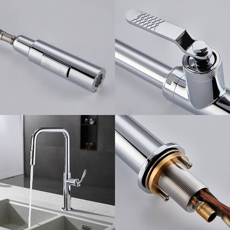 Modern Brushed Pull Out Kitchen Faucet Sink Faucet Single Handle Kitchen Mixer Kitchen Taps Hot and Cold Water kitchen sink water tap Wholesale Goods American Brushed Water Saving Kitchen Mixer Faucet