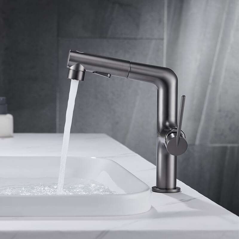 Bathroom Gunmetal Grey Rotatable Single Handle Hot And Cold Spray Pull Out Basin Sink Faucet mixer faucet bathroom faucets with pull out spout