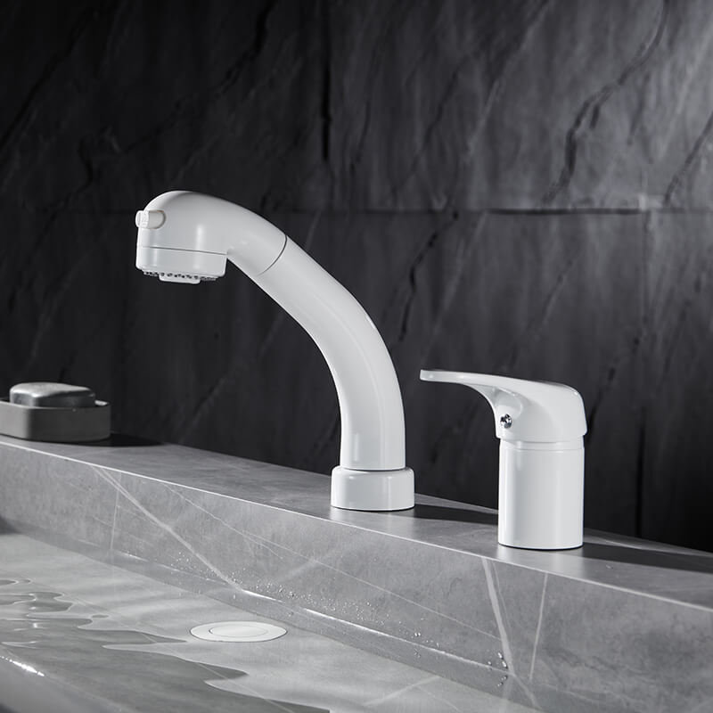 Hot Products Pull Out Swivel Wash White Basin Faucet Multi-function Pull Down Mixer Taps Bathroom Washing Faucet pull down faucet bathroom sink faucet matte white pull out