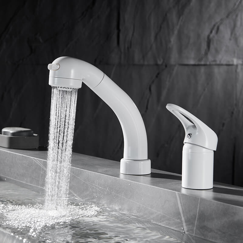 Hot Products Pull Out Swivel Wash White Basin Faucet Multi-function Pull Down Mixer Taps Bathroom Washing Faucet pull faucet pull out white bathroom faucet