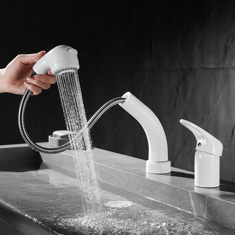 Hot Products Pull Out Swivel Wash White Basin Faucet Multi-function Pull Down Mixer Taps Bathroom Washing Faucet pull out faucet matte white basin sink pull out kitchen faucet