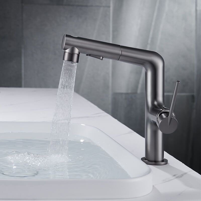 Bathroom Gunmetal Grey Rotatable Single Handle Hot And Cold Spray Pull Out Basin Sink Faucet sanitary faucet Wholesale brass pull-out faucet single handle sink faucet mixer basin faucet