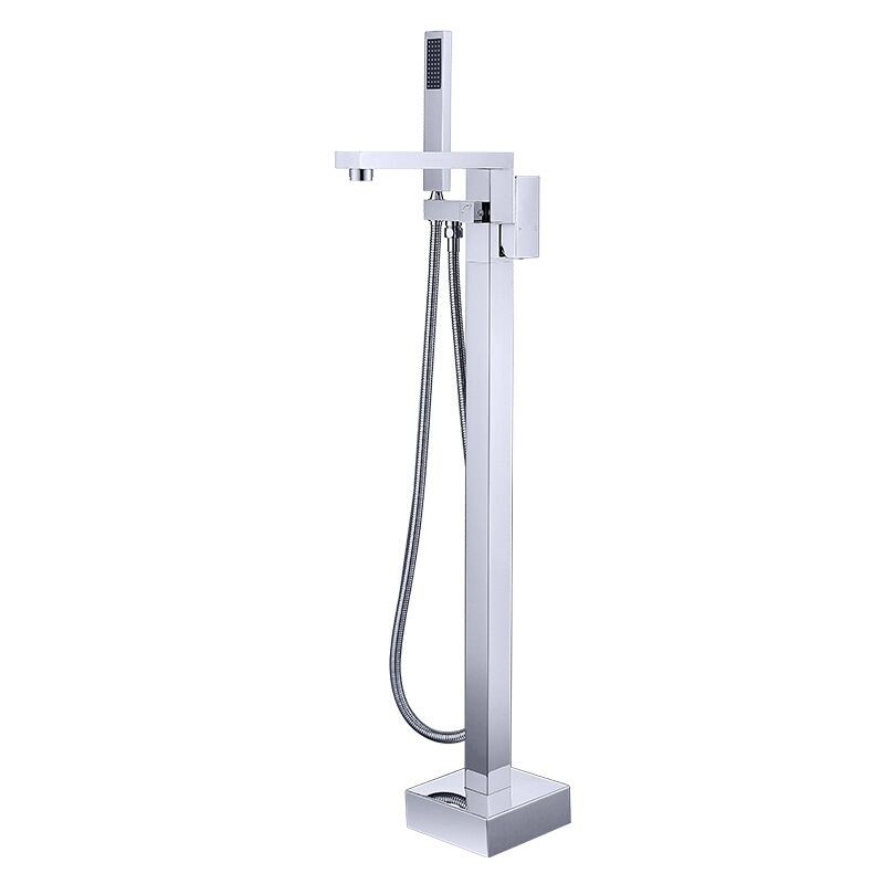 Robinet de baignoire cascade chromé, ensemble de douche de bain carré en laiton monté au sol avec douchette à main, robinet de lavabo de baignoire autoportant Robinet de baignoire cascade chromé Ensemble de douche de bain carré en laiton monté au sol avec douchette, robinet de lavabo de baignoire autoportant 1 Robinet de baignoire cascade chromé, ensemble de douche de bain carré en laiton monté au sol avec douchette à main, robinet d'évier de baignoire autoportant
