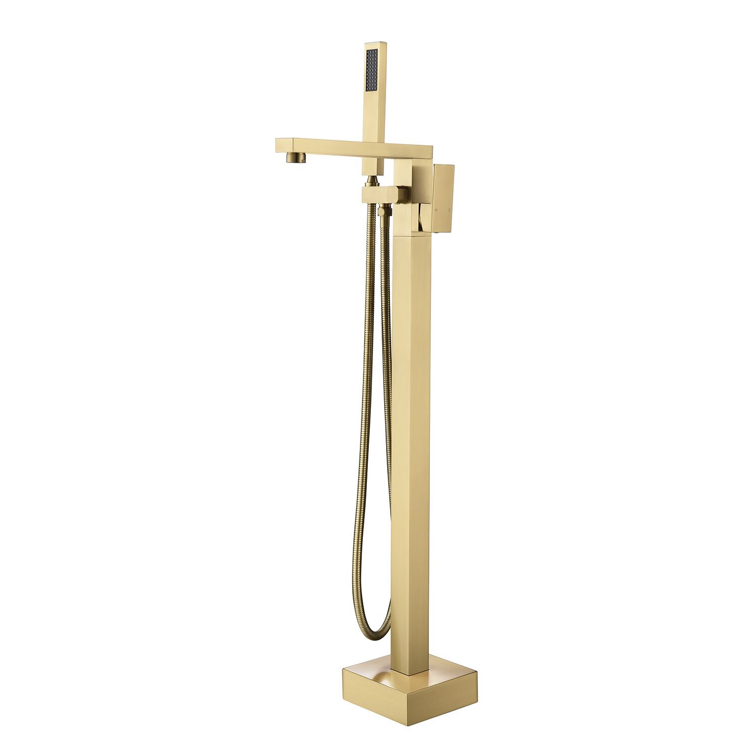 Robinet de baignoire de salle de bain mitigeur autoportant en laiton de haute qualité, robinet de baignoire et robinets de douche, robinet de baignoire cascade chromé, ensemble de douche de bain carré en laiton monté au sol avec douchette, robinet de lavabo sur pied 5 Robinet de baignoire de salle de bains, mitigeur autoportant en laiton de haute qualité, robinet de baignoire et robinets de douche