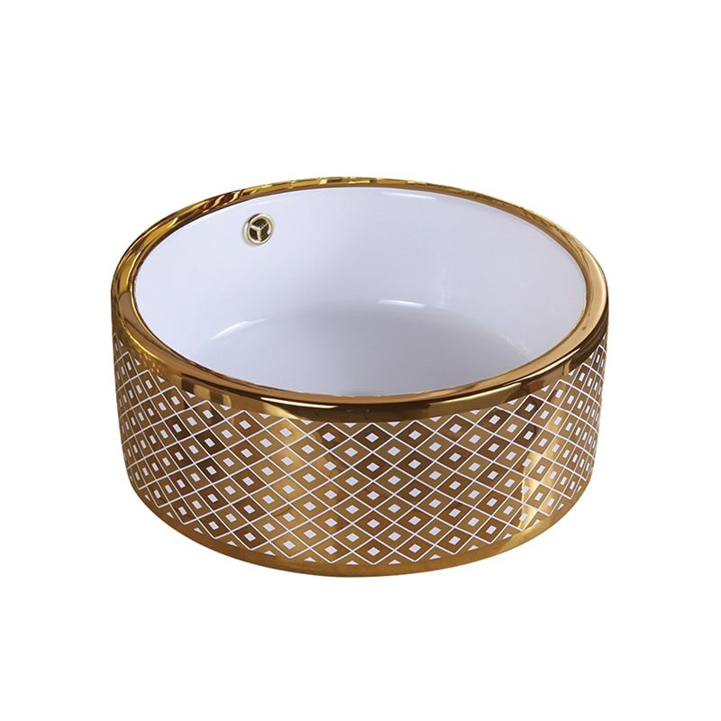 Novo design de lavatório de banheiro de cerâmica banhado a ouro lavatório de arte MP cerâmica 0427 lavatório de mão redondo de luxo 1 Rose Gold Ceramic Basin