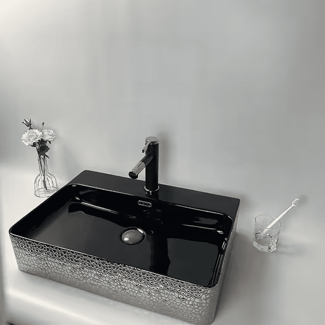 Bathroom Rectangular Basin Ceramic Large Electroplating Silver Black Pattern Above Counter Sinks Bathroom Rectangular Basin Ceramic Large Electroplating Bathroom Rectangular Basin Ceramic Large Electroplating Silver Black Pattern Above Counter Sinks