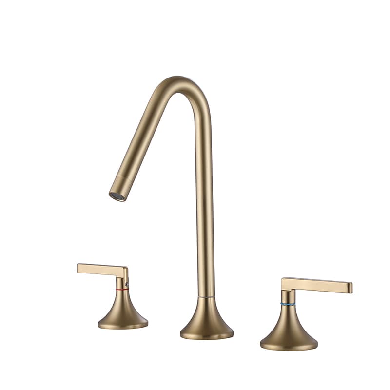 Brushed Gold Bathroom Faucet 2 Handle 3 Hole Brass Sink Faucet Bathroom Basin Water Mixer Taps For Bathroom Brushed Gold Bathroom Faucet 2 Handle 3 Hole Brass Sink Faucet Bathroom Basin Water Mixer Taps For Bathroom 1 1 Torneira de banheiro de ouro escovado, 2 alças, 3 furos, pia de latão, torneira misturadora de água para banheiro