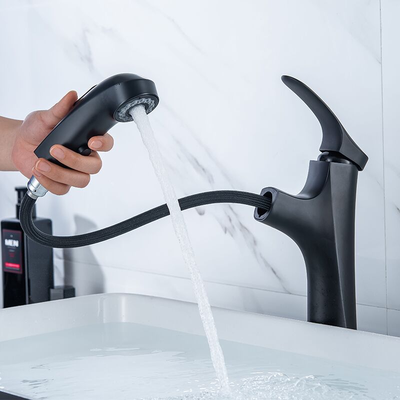 High-quality bathroom sink faucet shape single-hole pull-out black washbasin gold basin faucet China Water Saver Faucet Bathroom Sanitary Ware Brass Matte black bar high Pull Out Basin Faucet 2 High-quality bathroom sink faucet shape single-hole pull-out black washbasin gold basin faucet