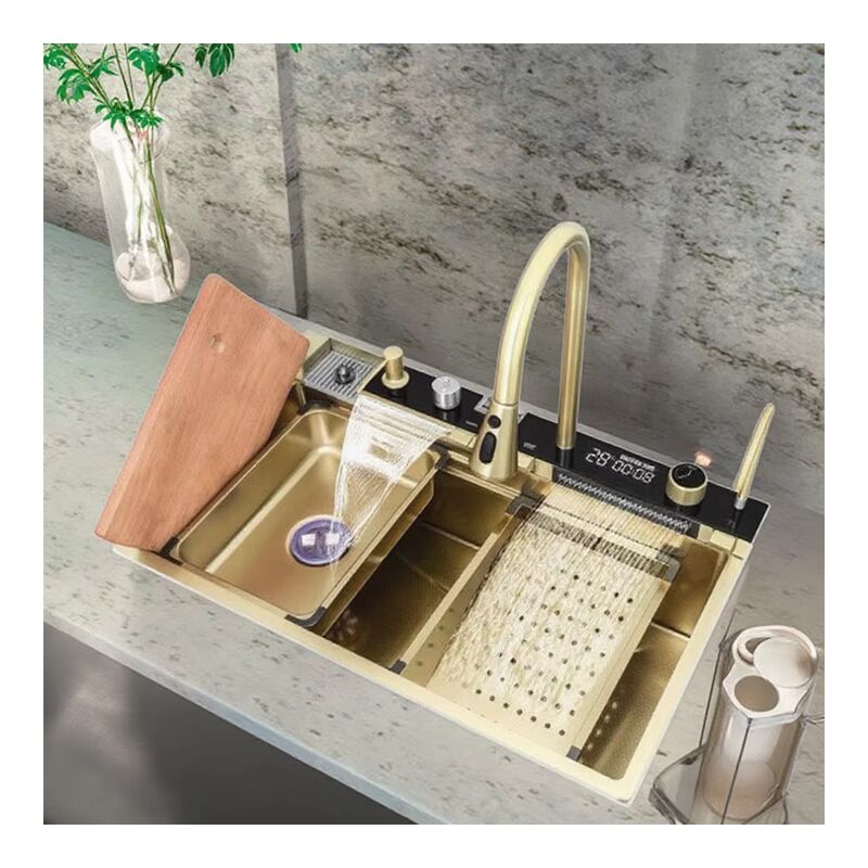 Golden Nano Whale Flying Rain Waterfall Stainless Steel Kitchen Sink Pull-Out Faucet Counter Installation Faucet Golden Nano Whale Flying Rain Waterfall Stainless 1 Golden Nano Whale Flying Rain Waterfall Stainless Steel Kitchen Sink Pull-Out Faucet Counter Installation Faucet