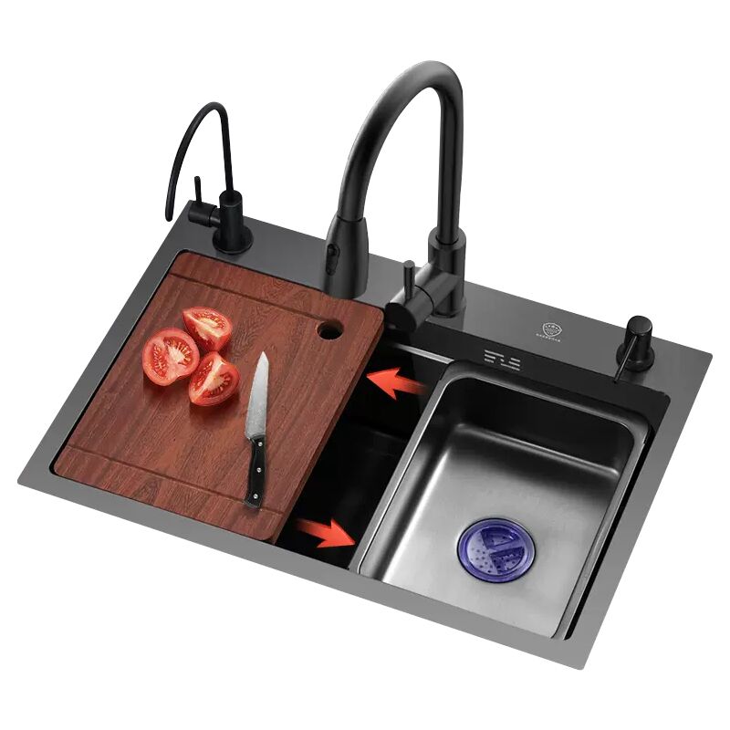 High Quality 304 Stainless Steel Single Bowl Kitchen Sink with Black Diamond Nano Finish Two Holes Without Faucet High Quality 304 Stainless Steel Single Bowl High Quality 304 Stainless Steel Single Bowl Kitchen Sink with Black Diamond Nano Finish Two Holes Without Faucet