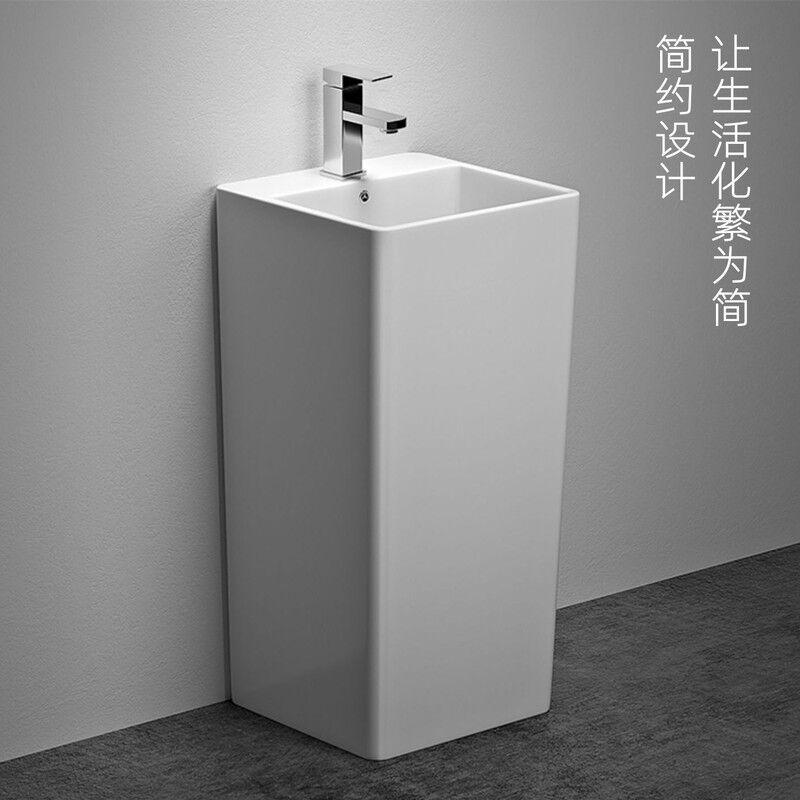 Integrated Column-style Basin Square-shaped Ceramic Washbasin Outdoor Floor-standing Minimalist Design Integrated Column style Basin Square shaped Integrated Column-style Basin Square-shaped Ceramic Washbasin Outdoor Floor-standing Minimalist Design
