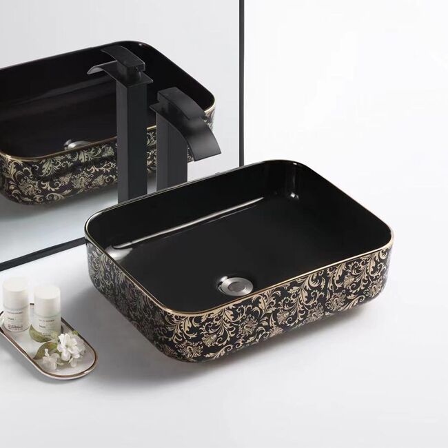 Luxury Design Hotsale in Muslim Country Black Color with Gold Plating Wash Hand Art Sink Basin Luxury Design Hotsale in Muslim Country Luxury Design Hotsale in Muslim Country Black Color  with  Gold Plating Wash Hand Art Sink Basin