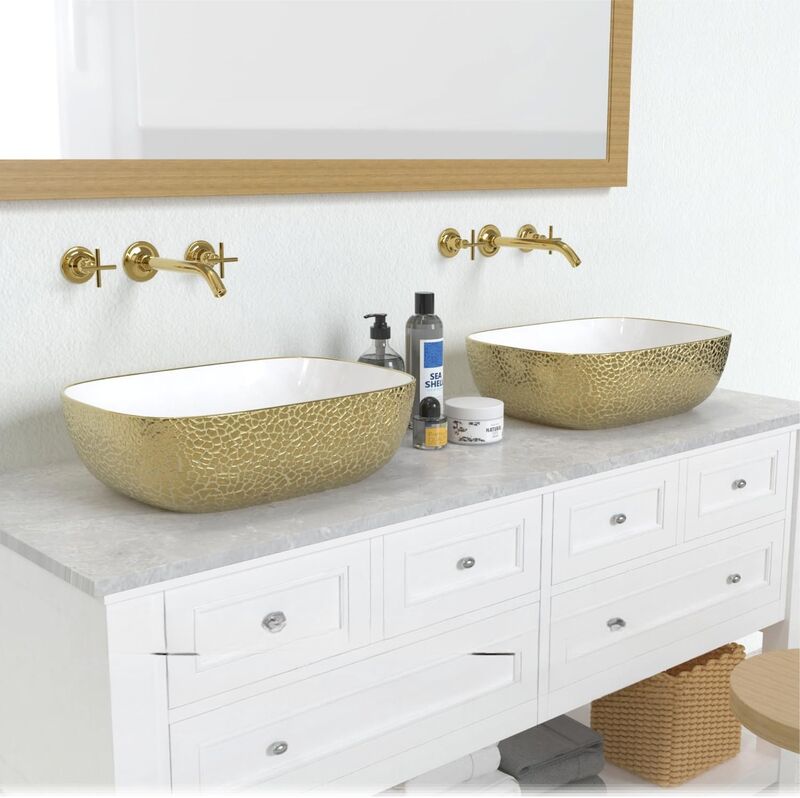 Luxury Gold Rectangular Ceramic Art Wash Hand Basin Above Counter Small Size Bathroom Sink Luxury Gold Rectangular Ceramic Art Wash Luxury Gold Rectangular Ceramic Art Wash Hand Basin Above Counter Small Size Bathroom Sink