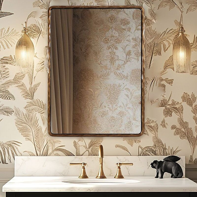 Corner Rectangular Elegant Decorative Bathroom Framed Wall Mirror MP LM 1032 Corner Rectangular Elegant Decorative Bathroom Framed Wall Mirror مرآة حائط أنيقة مزخرفة مستطيلة الشكل للحمام