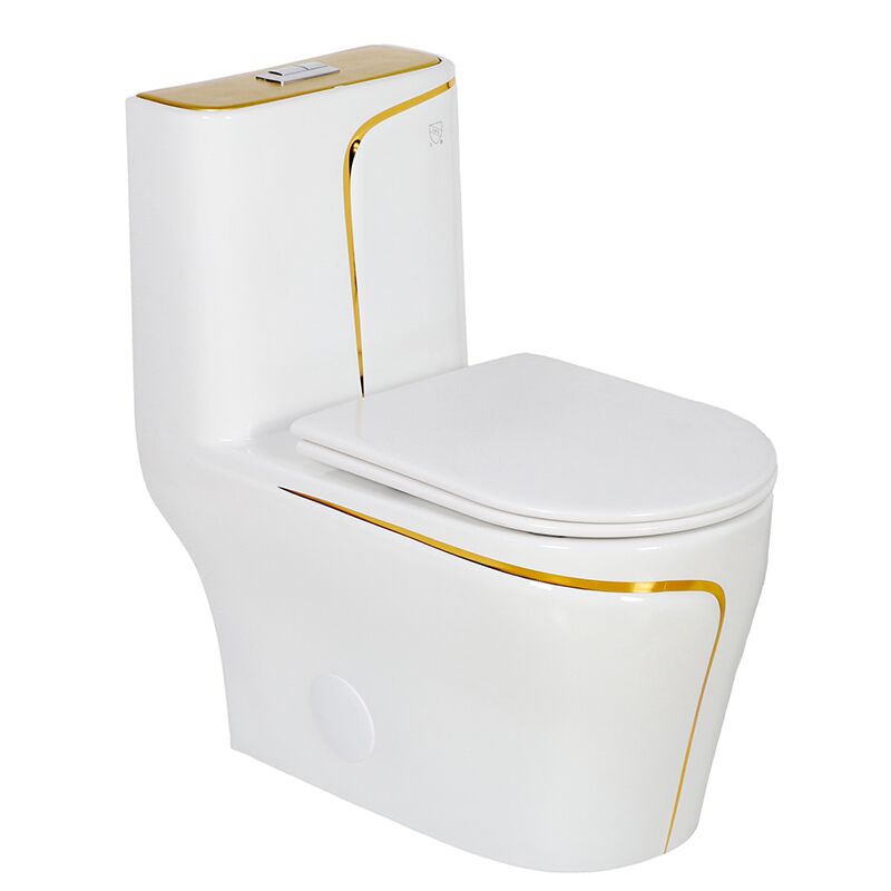 Gold Line Design Bathroom Ceramic One-Piece Gold White Colored Toilets MP OR 2123 Gold Line Design Bathroom Ceramic One Piece Gold White Colored Toilets مراحيض حمام من السيراميك من قطعة واحدة بتصميم خط ذهبي باللون الأبيض الذهبي