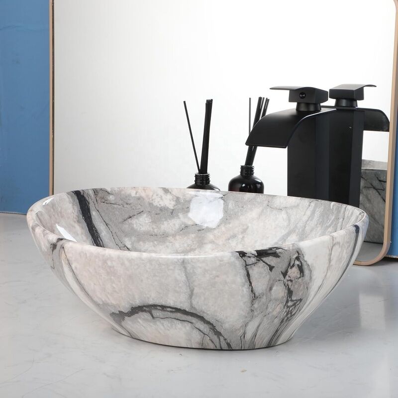 Modern White and Black Marble Pattern Bathroom Basin Easy Clean Oval Sanitary Vessel Sinks Modern White and Black Marble Pattern Modern White and Black Marble Pattern Bathroom Basin Easy Clean Oval Sanitary Vessel Sinks