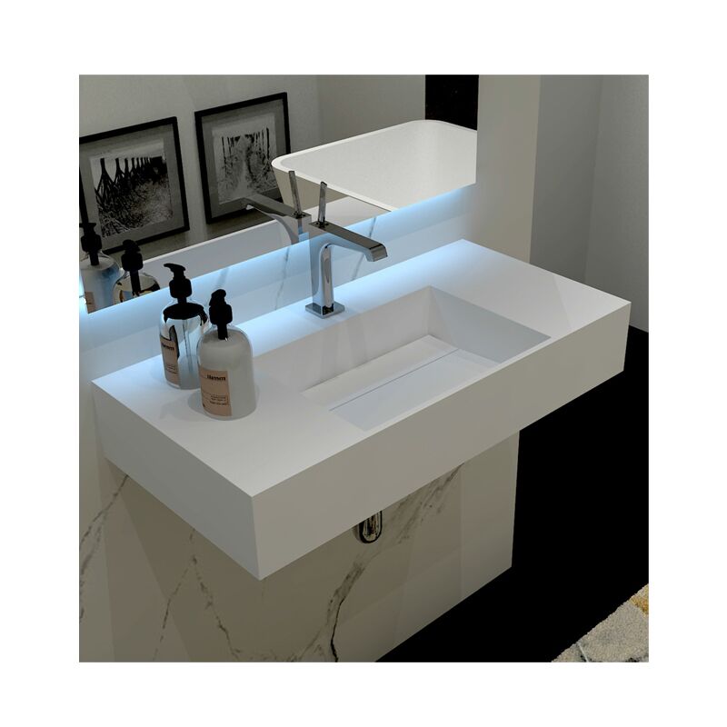 Monerte White Wall Hung Art Basin Easy Clean Artificial Stone Hotel Bathroom Sinks Wall Mounted Basin Monerte White Wall Hung Art Basin Monerte  White Wall Hung Art Basin Easy Clean Artificial Stone Hotel Bathroom Sinks Wall Mounted Basin