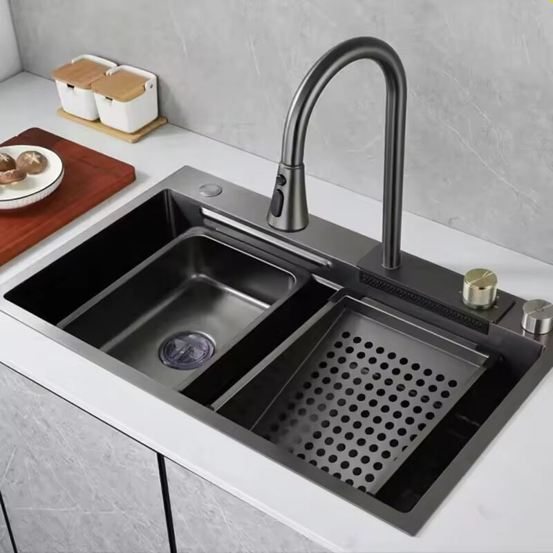 Black Stainless Steel Kitchen Sink Handmade Rectangular Single Bowl Sink Flying Rain Waterfall Kitchen Sink Multi Functional Black Stainless Steel Kitchen Black Stainless Steel Kitchen Sink Handmade Rectangular Single Bowl Sink Flying Rain Waterfall Kitchen Sink