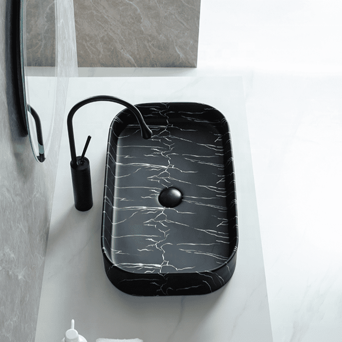 Newly Modern Ceramic Bathroom Basin Rectangular Matte Black Marble Above Countert Sinks for Hotel Newly Modern Ceramic Bathroom Basin Rectangular Newly Modern Ceramic Bathroom Basin Rectangular Matte Black Marble Above Countert Sinks for Hotel