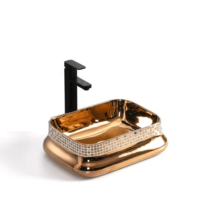 Luxury Electroplate Ceramic Bathroom Art Sink Hand Wash Countertop Basin for Hotel Popular Luxury Electroplate Ceramic Bathroom Art Luxury Electroplate Ceramic Bathroom Art Sink Hand Wash Countertop Basin for Hotel