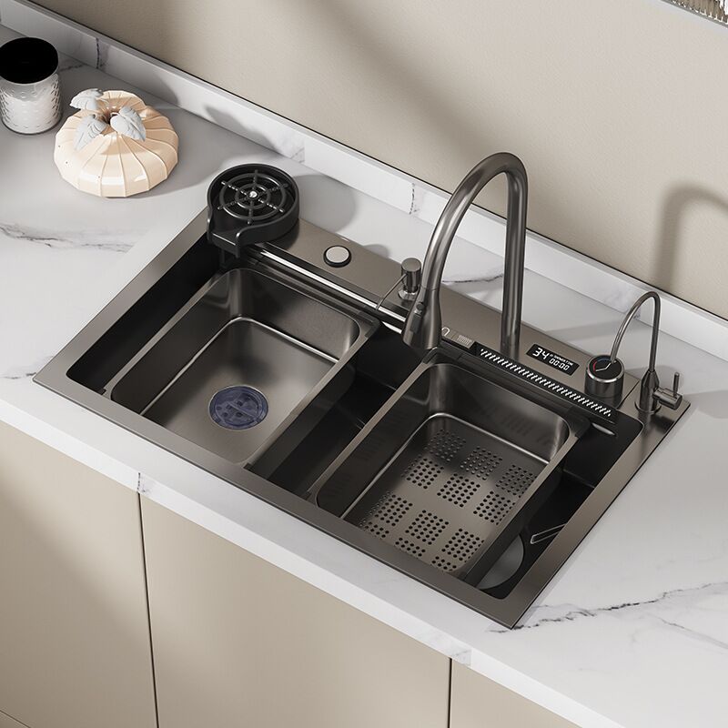 Premium 304 Stainless Steel Single Basin Kitchen Sink with Waterfall Faucet Digital Indicator Modern Undermount Installation Premium 304 Stainless Steel Single Basin Kitchen Premium 304 Stainless Steel Single Basin Kitchen Sink with Waterfall Faucet Digital Indicator Modern Undermount Installation