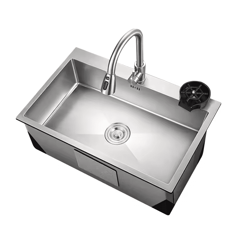 Simple Stainless Steel Kitchen Sink With Single Bowl, Cup Shaped Washer and Pull-out Kitchen Mixer Faucet Simple Stainless Steel Kitchen Sink With Simple Stainless Steel Kitchen Sink With Single Bowl, Cup Shaped Washer and Pull-out Kitchen Mixer Faucet