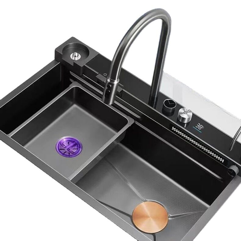 Single Bowl Stainless Steel Kitchen Sink Faucet with LED Digital Display Multifunctional Waterfall Faucet Single Bowl Stainless Steel Kitchen Sink Faucet Single Bowl Stainless Steel Kitchen Sink Faucet with LED Digital Display Multifunctional Waterfall Faucet