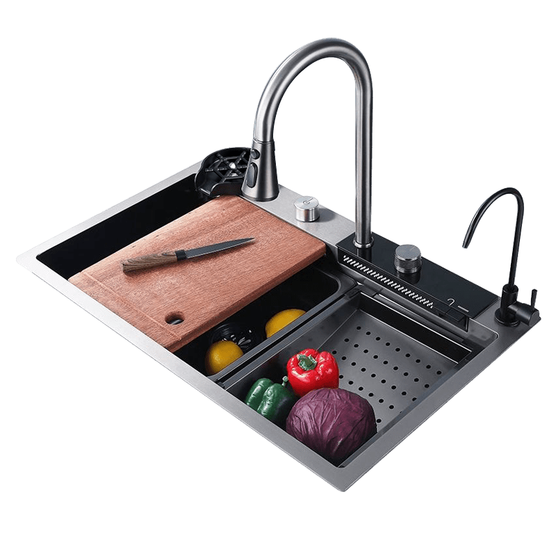 Stainless Steel 304/201Intelligent High Quality Black Color Smart Kitchen Sink Waterfall with Cutting Board for Home Use Stainless Steel 304 201Intelligent High Quality Stainless Steel 304/201Intelligent High Quality Black Color Smart Kitchen Sink Waterfall with Cutting Board for Home Use