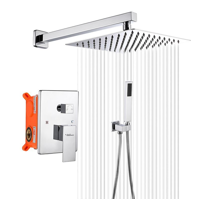 Silver bathroom shower hot and cold shower mixer in wall mounted rain concealed shower set Wall mounted rain shower kit for bathroom with shower head and handle Silver bathroom shower hot and cold shower mixer in wall mounted rain concealed shower set