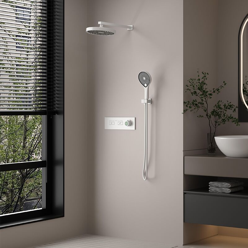White Brass Thermostatic Shower System Exposed Wall Mounted Rain Shower Head Set White Brass Thermostatic Shower System Exposed Wall Mounted Rain Shower Head Set White Brass Thermostatic Shower System Exposed Wall Mounted Rain Shower Head Set
