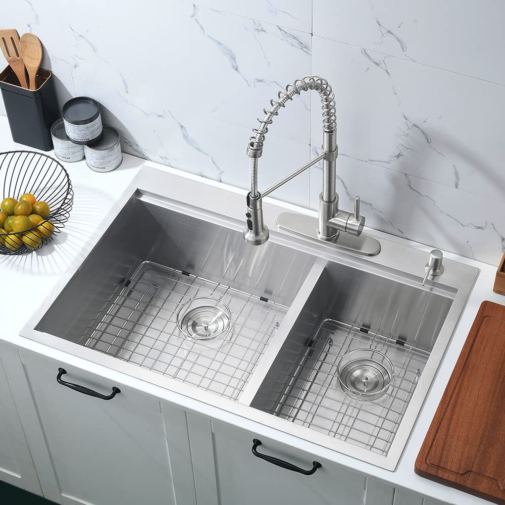 Workstation Topmount Tight Radius Double Bowl Ledge Stainless Steel Kitchen Sink with Accessories Workstation Topmount Tight Radius Double Bowl Ledge Workstation Topmount Tight Radius Double Bowl Ledge Stainless Steel Kitchen Sink with Accessories