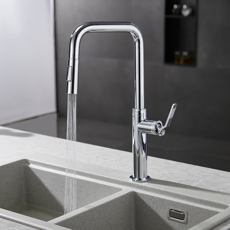 Modern Brushed Pull Out Kitchen Faucet Sink Faucet Single Handle Kitchen Mixer Kitchen Taps Hot and Cold Water commercial sink faucet Grifo de cocina de cobre duradero de venta rápida