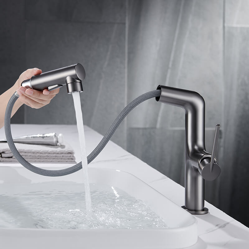 Bathroom Gunmetal Grey Rotatable Single Handle Hot And Cold Spray Pull Out Basin Sink Faucet faucet basin Countertop sink mixer with multi-function sprayer