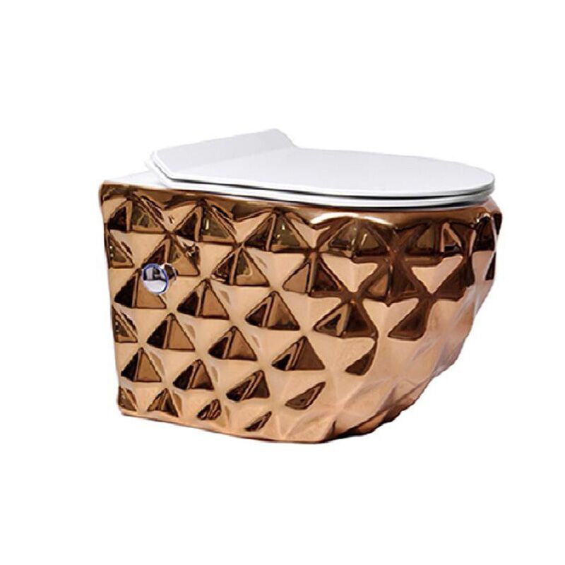 Inodoro de cerámica para baño, nuevo diseño, de lujo, color oro rosa, con lavabo, sin reborde, para colgar en la pared. Inodoro de cerámica para baño, nuevo diseño, de lujo, color oro rosa, con lavabo, sin reborde, para colgar en la pared. Artículos sanitarios de cerámica, inodoro para baño, nuevo diseño, inodoro suspendido de pared sin borde, Color oro rosa de lujo