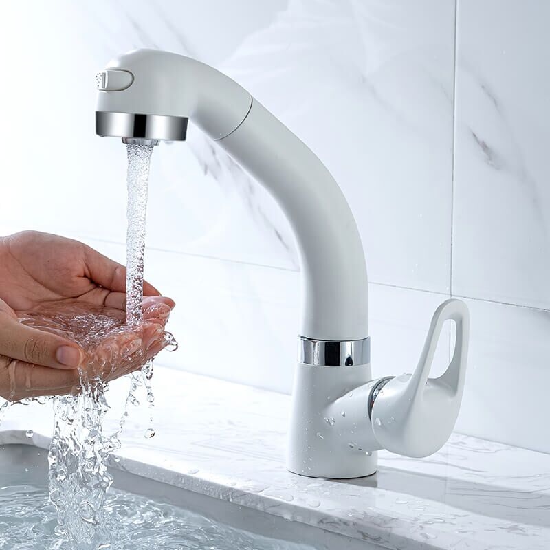 New Modern Single Handle Pull Out Lift Water Tap Lift Basin Sink Faucet white taps sanitary ware deck mounted cupc sensor water tap faucets
